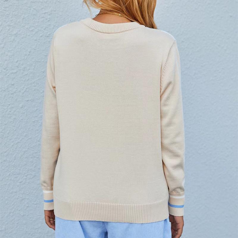 New new jacquard knitted sweater women's clothing fashion loose crew neck bottoming sweater women