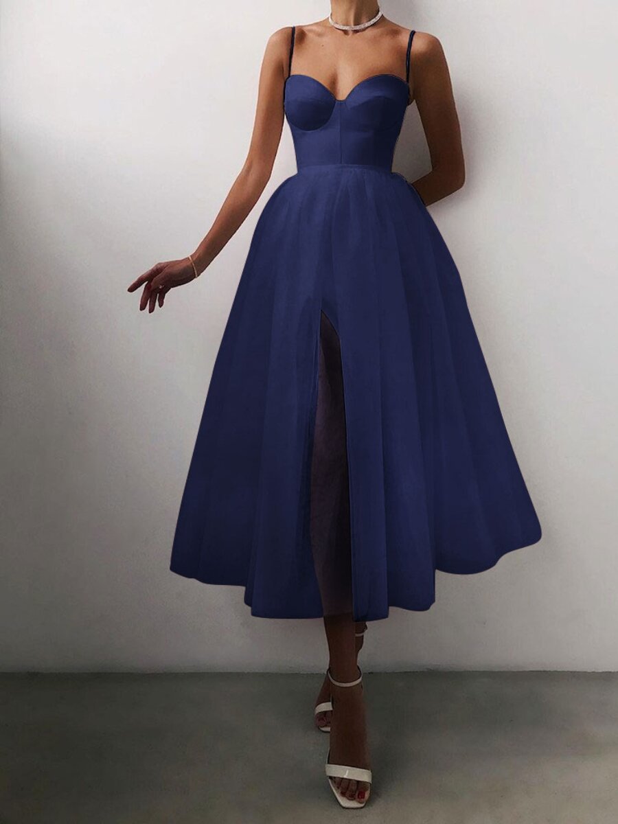 VSKKV 2021 Spring and Summer New European and American Foreign Trade Women's Clothing Independent Station EBay Multicolor Straps Tulle Dress