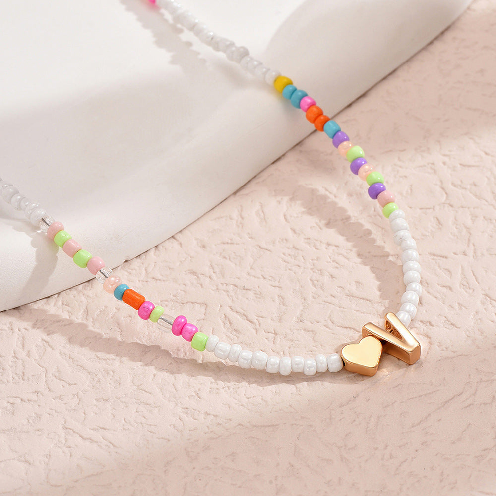 Nz2846 HOT and NEW Cross Border Color Bead 26 Letter Beaded Necklace for Women New Creative Niche Necklace Clavicle Chain