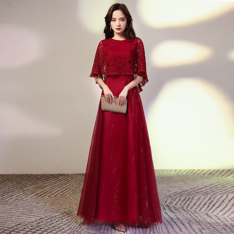 VAKKV Plus Size Evening Dress Black New Elegant Long Plump Girls Slimming Host Arms Hiding Banquet Evening Dress