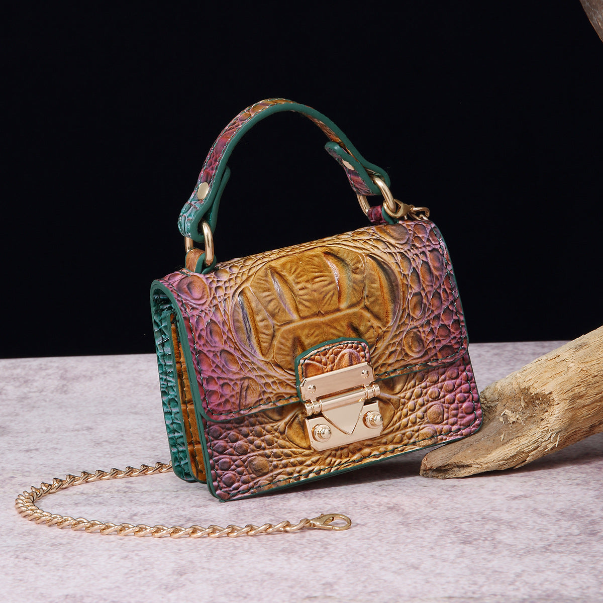 VAKKV Popular, 2025 and the United States for trans-Middle East New Crossbody One Shoulder Retro Women's Bag Multi-colored Crocodile Pattern Brahman