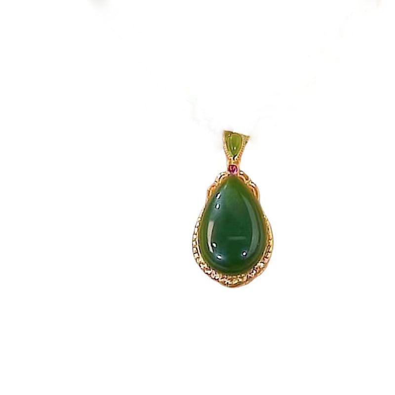 vakkv Best-Seller on Douyin Jasper Water Drop Pendant Gold Necklace for Women Retro Fashion Elegance Simple New Online Influencer Necklace Women