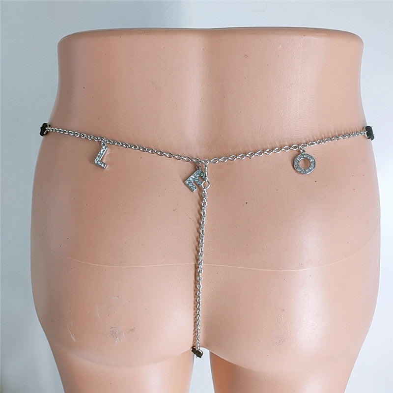 2025 FB 2110-2 2025 stainless steel twelve constellation rhinestone letter pendant waist chain underwear integrated combination thong