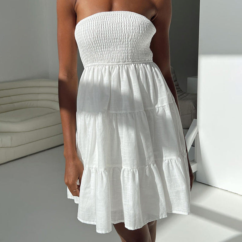 VAKKV 2025 AB114 New independent station summer new models to attract girls' temperament white youth chest-wrapped dress women