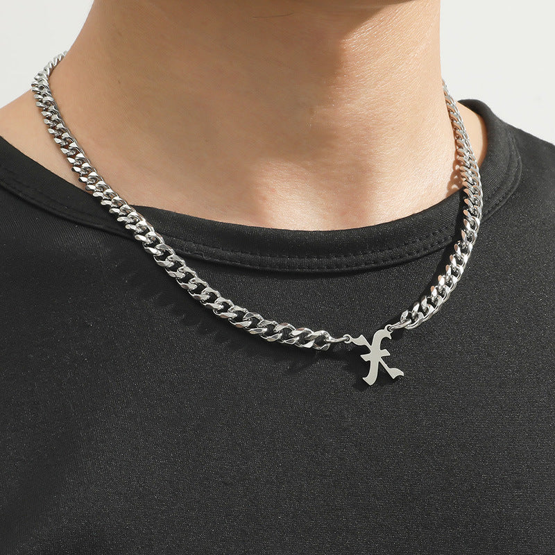 Cross-Border Hot Selling Stainless Steel English Letter Pendant Necklace Ins Cuban Necklace Hip Hop Street Trend New Product
