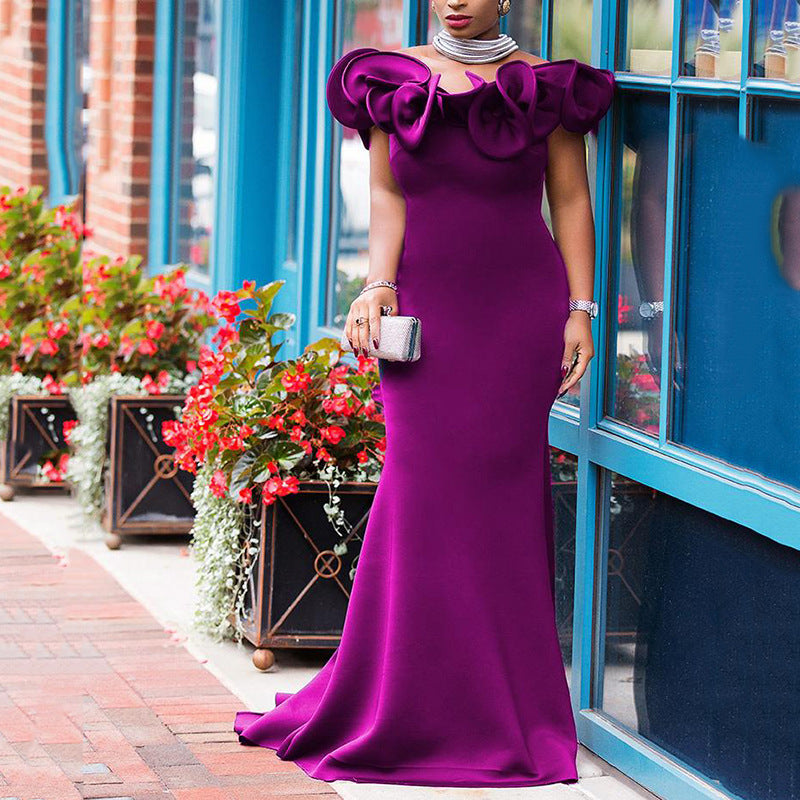 2025 New spring and summer new 2025 large-size women's clothing slim-fitting shoulder dress bridesmaids banquet dress