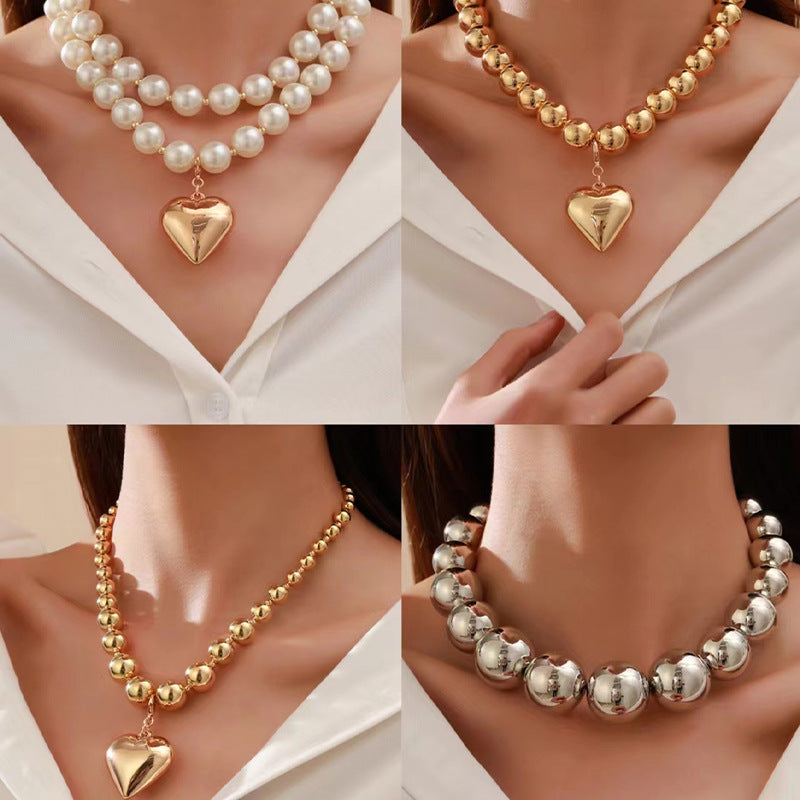 vakkv HOT and NEW Cross Border Ornament Exaggerated Big round Bead Punk Short Necklace Hot Sale Geometric Beads Necklace Women's Beaded