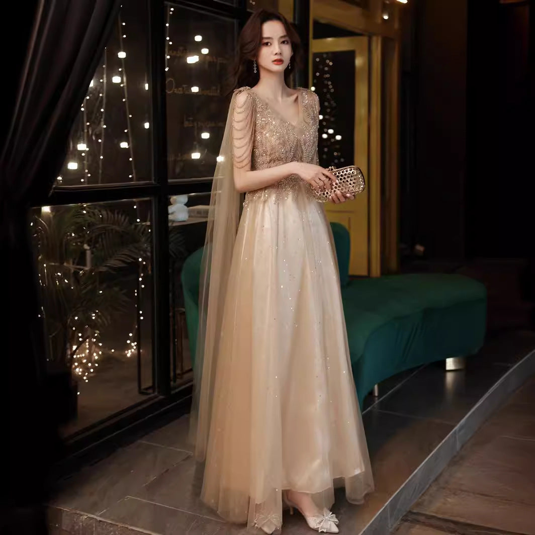 VSKKV Banquet Evening Dress for Women New Spring Elegant Graceful Party Long Art Exam Slimming Evening Dress High-End