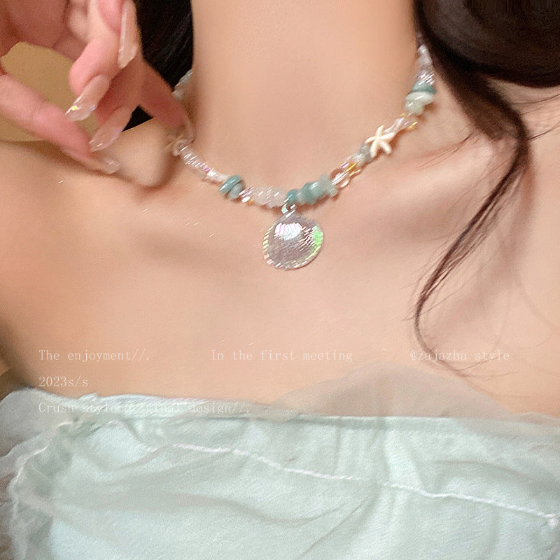 vakkv Seaside Holiday Natural Stone Shell Necklace Female Summer Ins Niche Design Accessories Sweet Cool Hot Girl Style Clavicle Chain