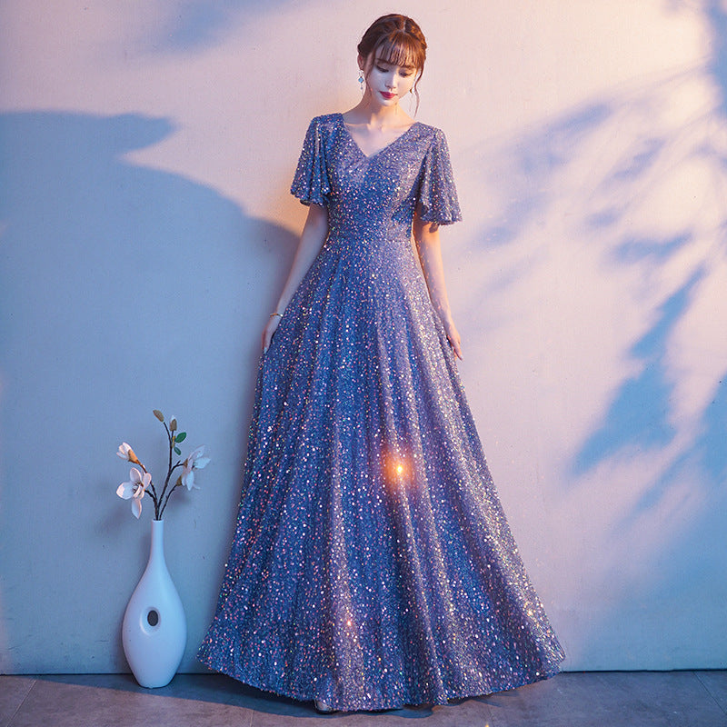 VAKKV Choir Performance Costume New Red Song Performance Competition Party Building Costume Host Slimming Evening Dress for Women