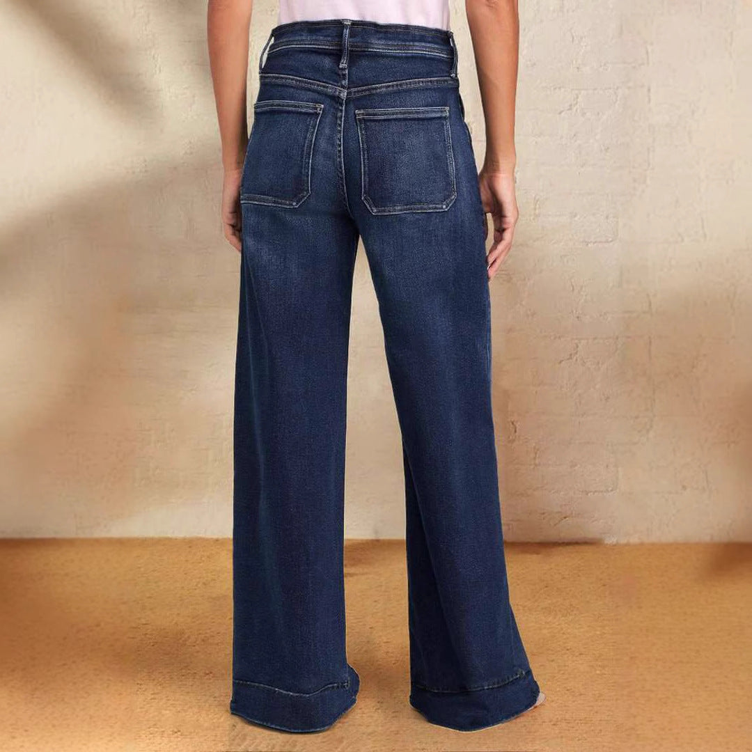 VAKKV Hot trade wholesale 2025 women's clothing 2025 spring new lace-up elastic jeans straight temperament wide-leg trousers