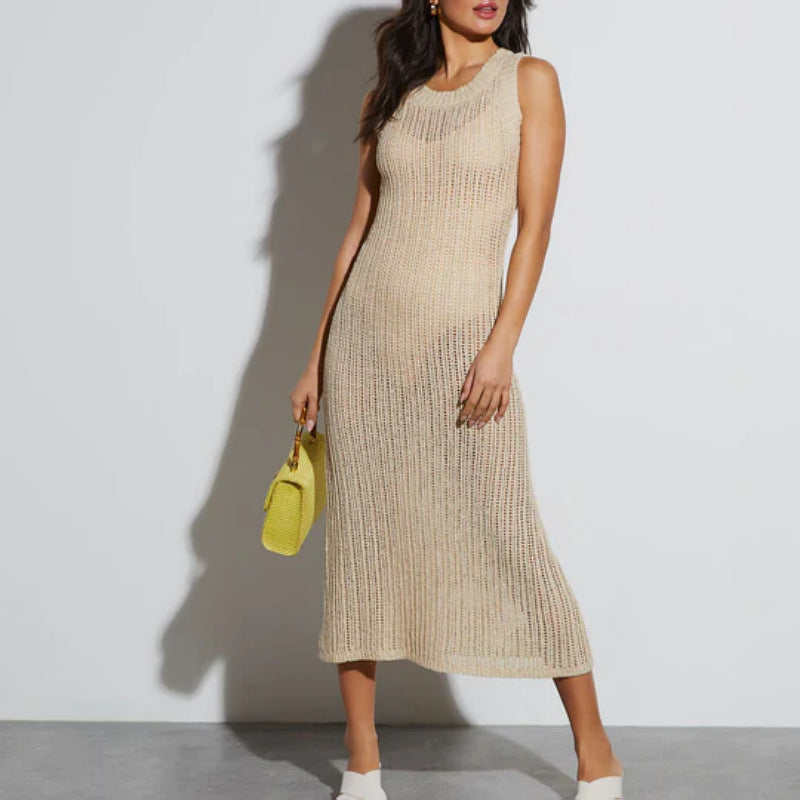 spring and summer new Popular trade hot n skirt women's sexy sleeveless perspective knitted dress women