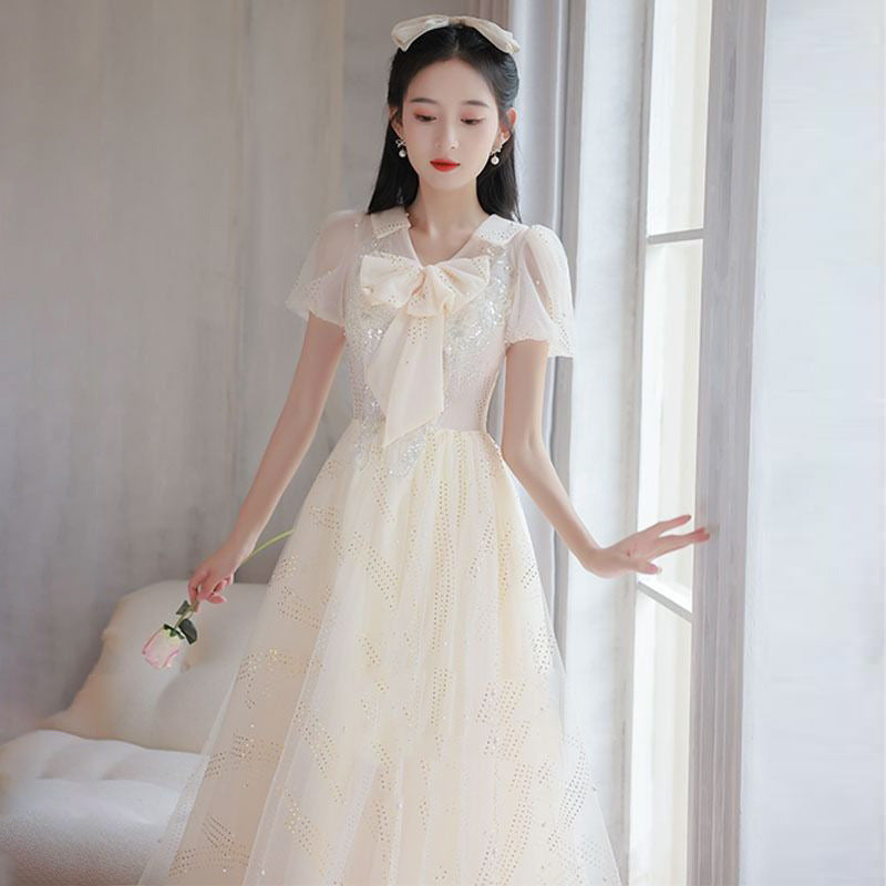 VAKKV Banquet Evening Dress Female 18-Year-Old Adult High-End Temperament Art Exam Music Student Senior Sense Graduation Host Dress