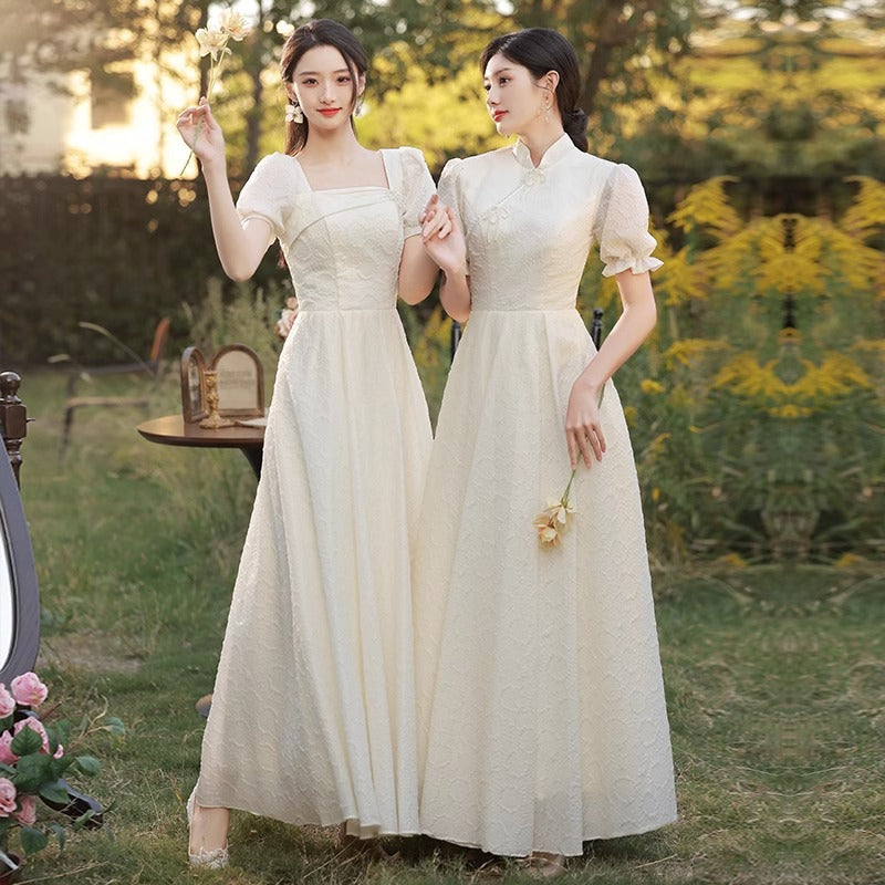 VAKKV Champagne Bridesmaid Dress New Super Fairy Wedding Ladybros' Dress Long Sleeve Niche High Sense Daily Style