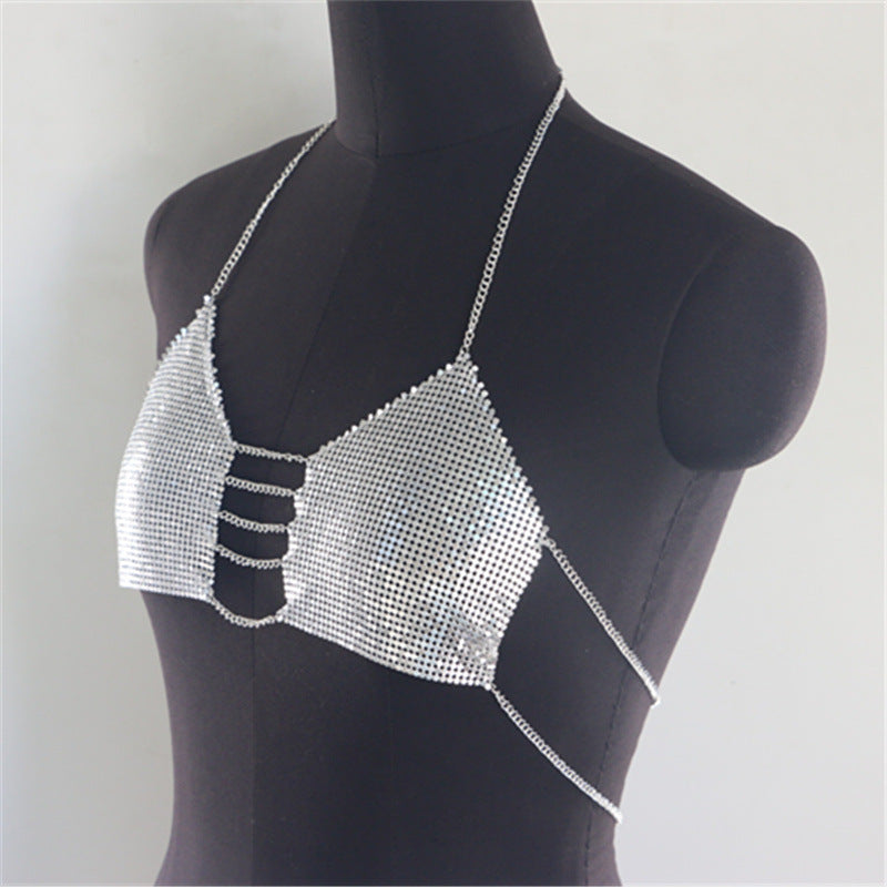 2025 YL2907 2025 vest rhinestone inlaid sequined diamond cloth material metal chain connected neck small vest body chain