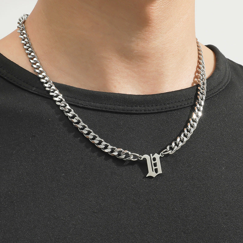 Cross-Border Hot Selling Stainless Steel English Letter Pendant Necklace Ins Cuban Necklace Hip Hop Street Trend New Product