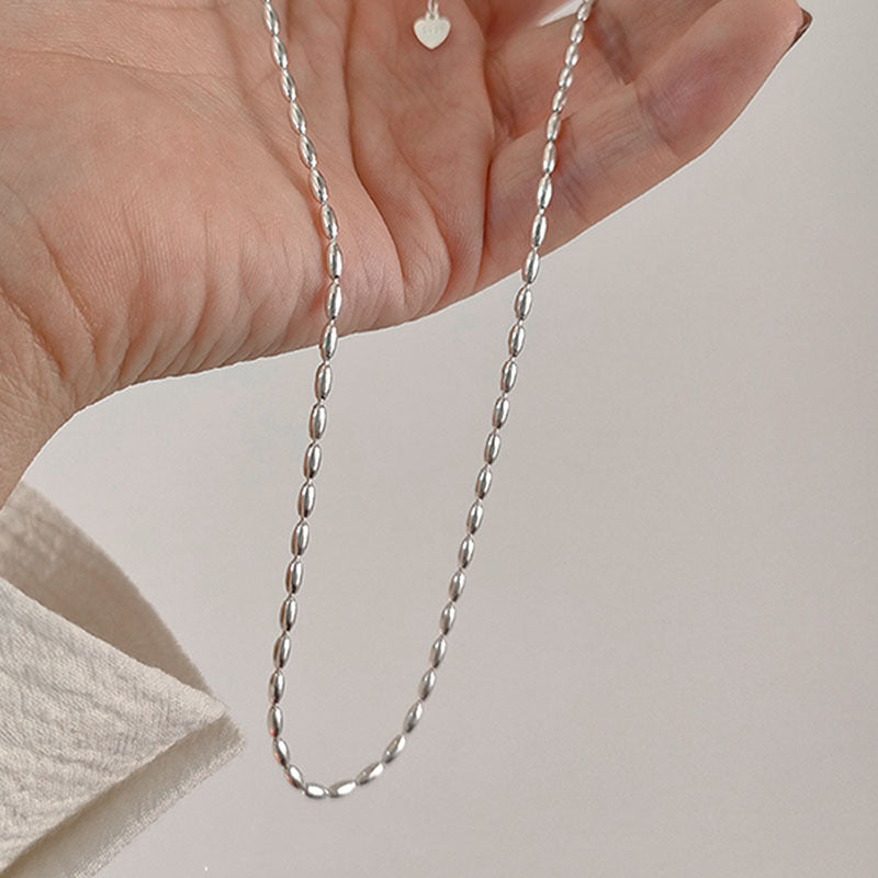 S925 Sterling Silver Rice Grain Olive Beads Necklace Choker Women's Simple Ins Personality Twin High Sense Ball Clavicle Chain