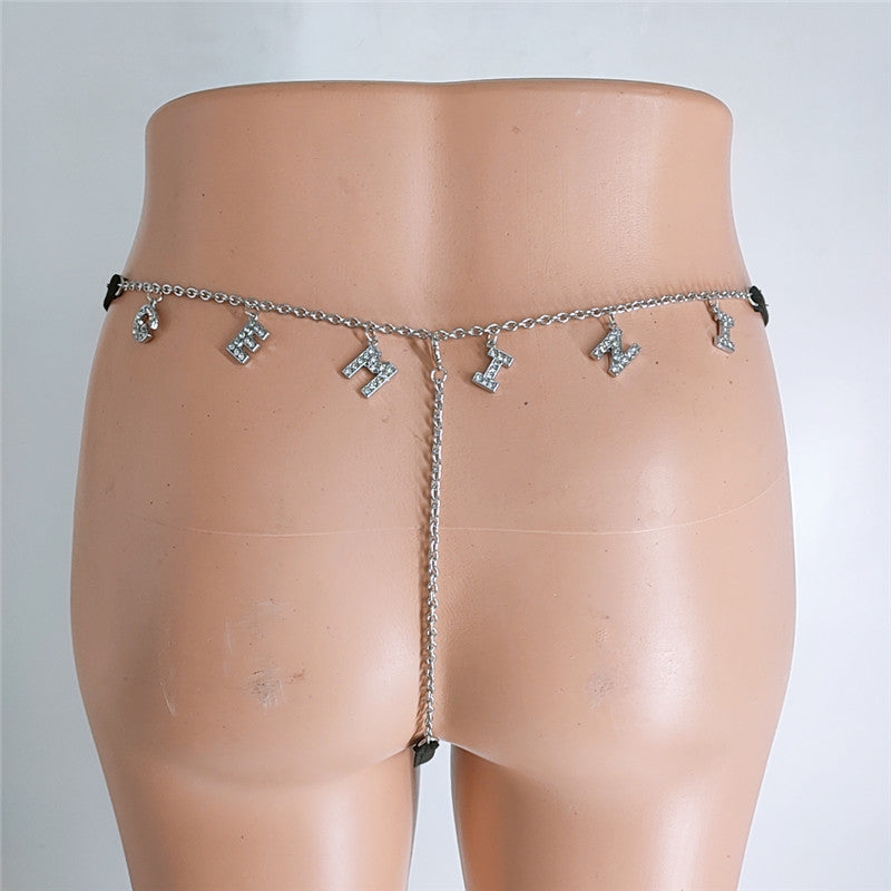 2025 FB 2110-2 2025 stainless steel twelve constellation rhinestone letter pendant waist chain underwear integrated combination thong