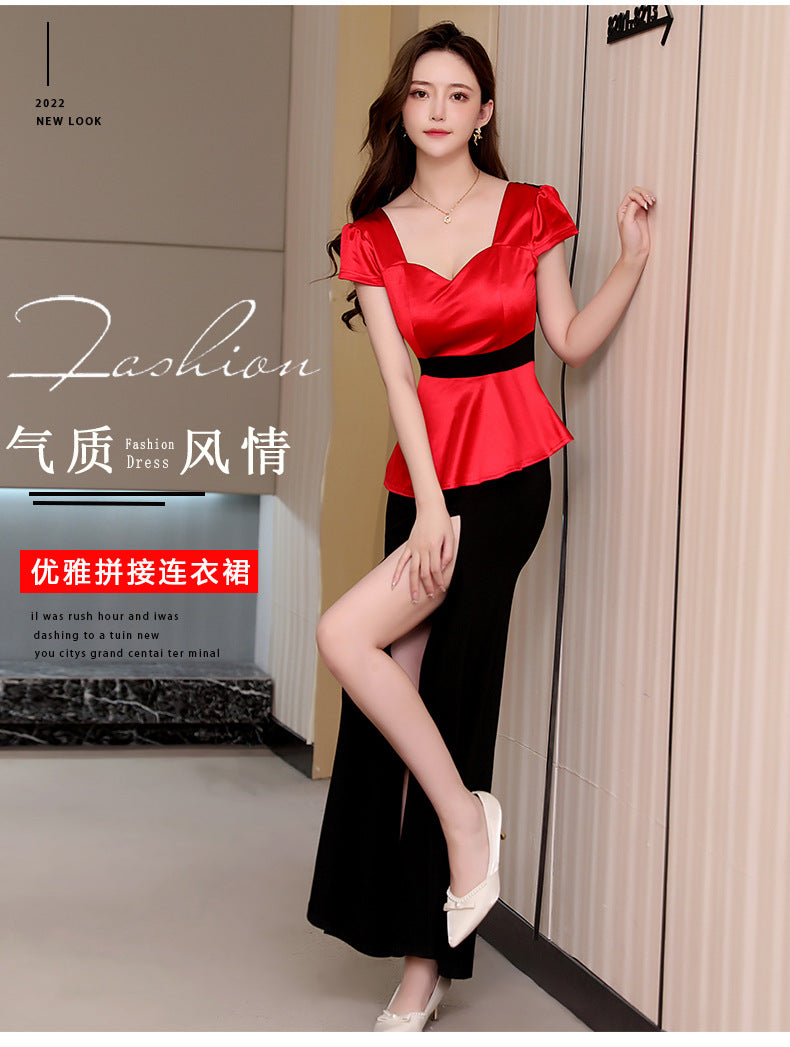 VAKKV New Dress Adult Lady like Woman Style Dress Goddess Slit Evening Dress Foot Massage Technician Work Clothes