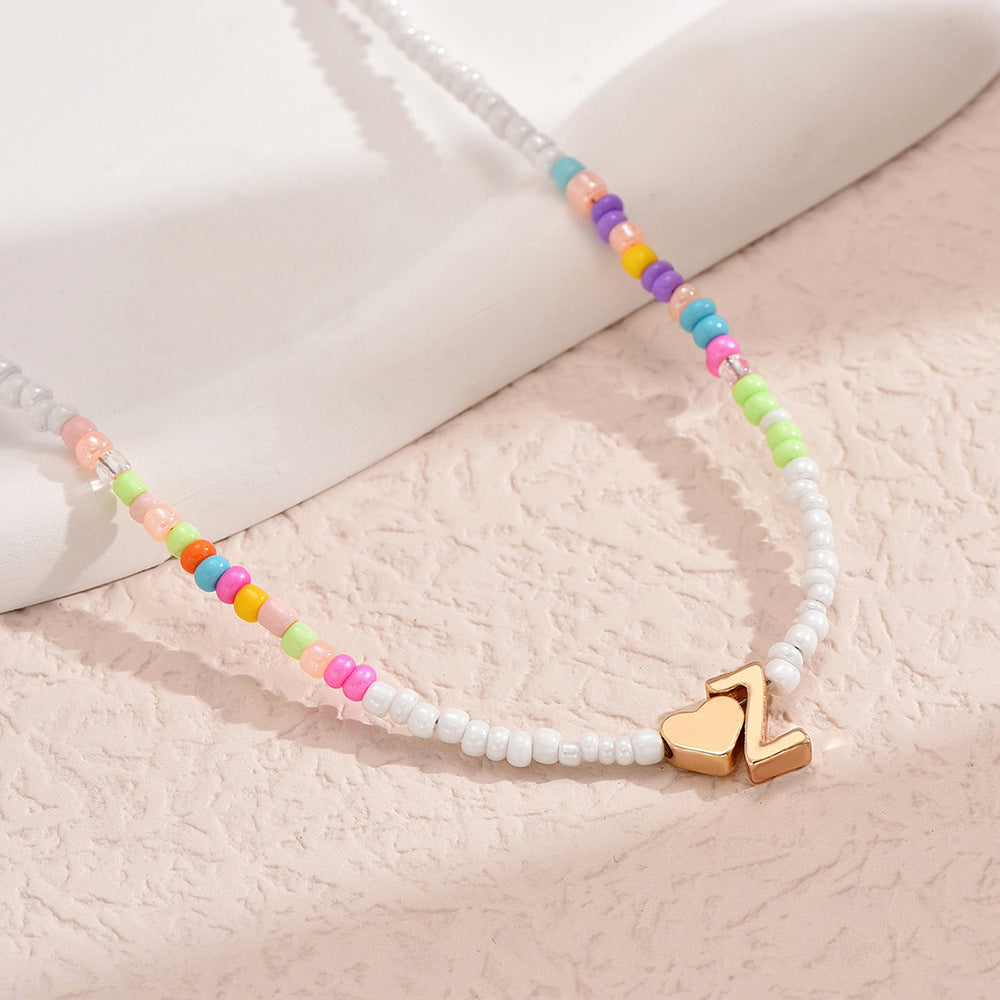 Nz2846 HOT and NEW Cross Border Color Bead 26 Letter Beaded Necklace for Women New Creative Niche Necklace Clavicle Chain