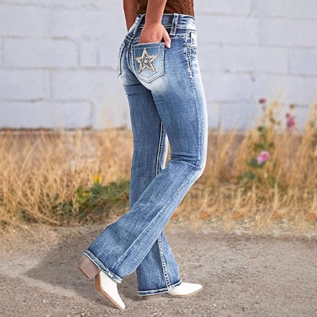 VAKKV cross-border Europe, America and 2025 spring new embroidered jeans women's high-quality straight thin elastic trousers