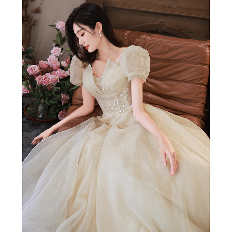 VAKKV Evening Dress Women's High-End Art Exam Host Graduation Adult Ceremony Light Luxury Minority Bridesmaid Dress High-End Engagement Dress