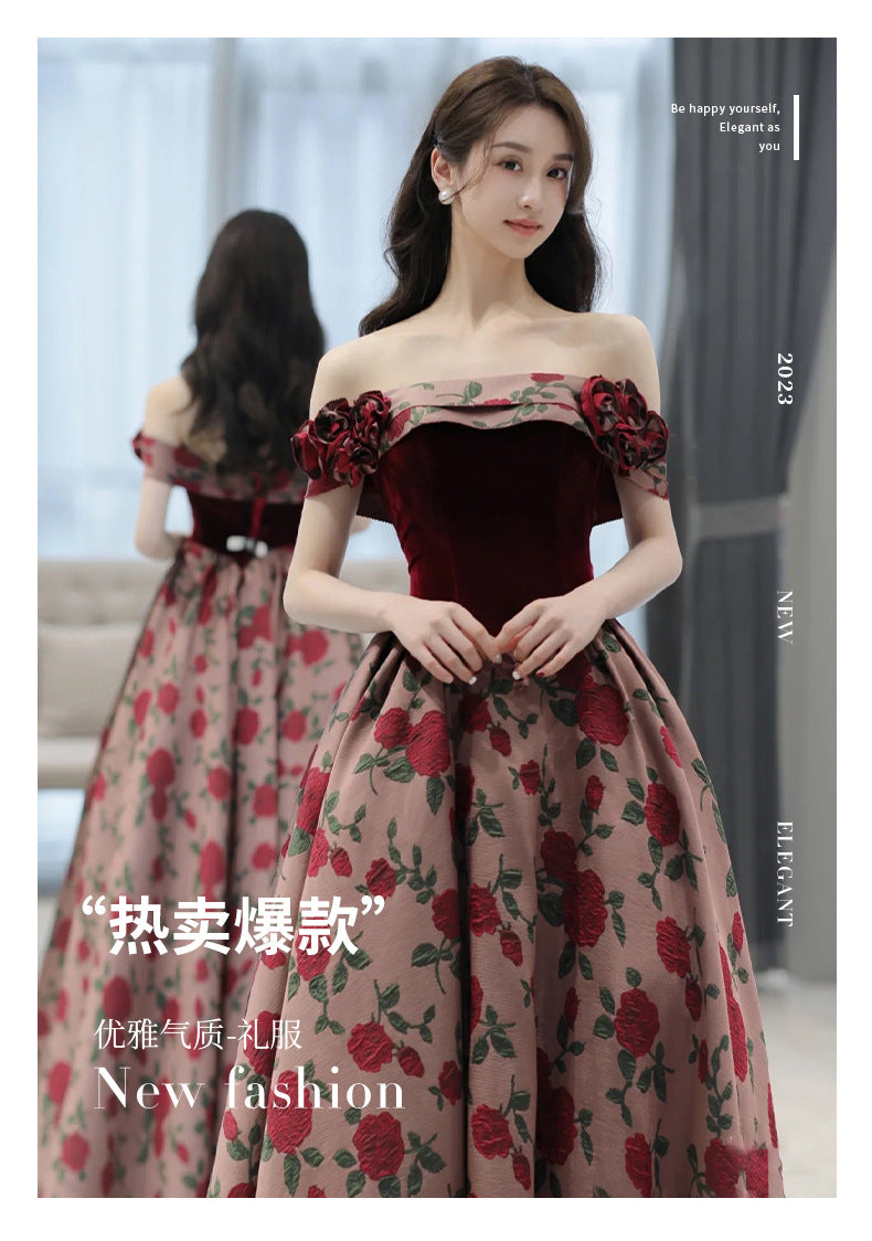 VSKKV off-Shoulder Toast Dress Bride High Sense New Wedding Dress Princess on the Run Engagement Dress Long