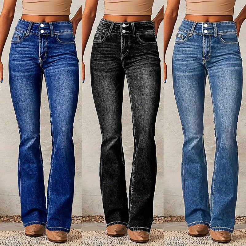 VAKKV 2025 cross-border retro elastic jeans women's clothing 2025 spring new washed street micro-pull trousers