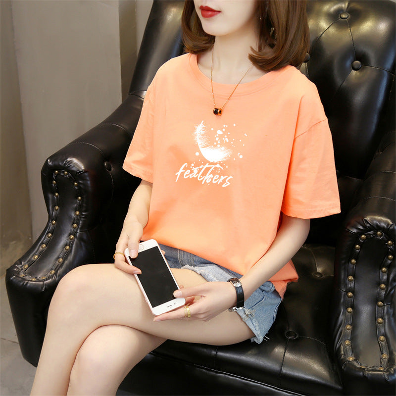 In Stock Factory Summer New Korean Style Short Sleeve T-shirt Women's round Neck Cotton Printed Top Trendy Casual Women's Clothing