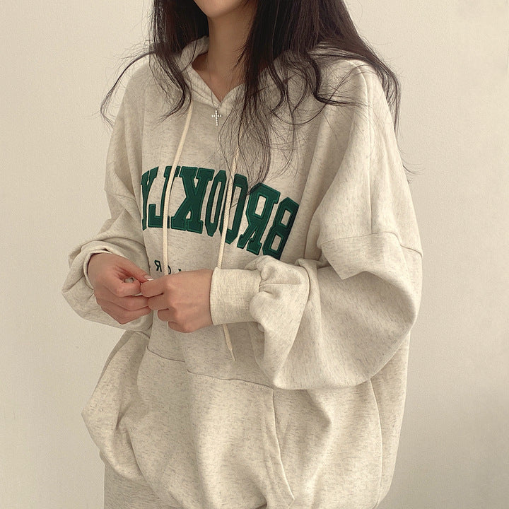 VAKKV Manufacturer wholesale hooded sweater women's Korean version of street temperament velvet casual versatile 2025n thin tide embroidery letter spring