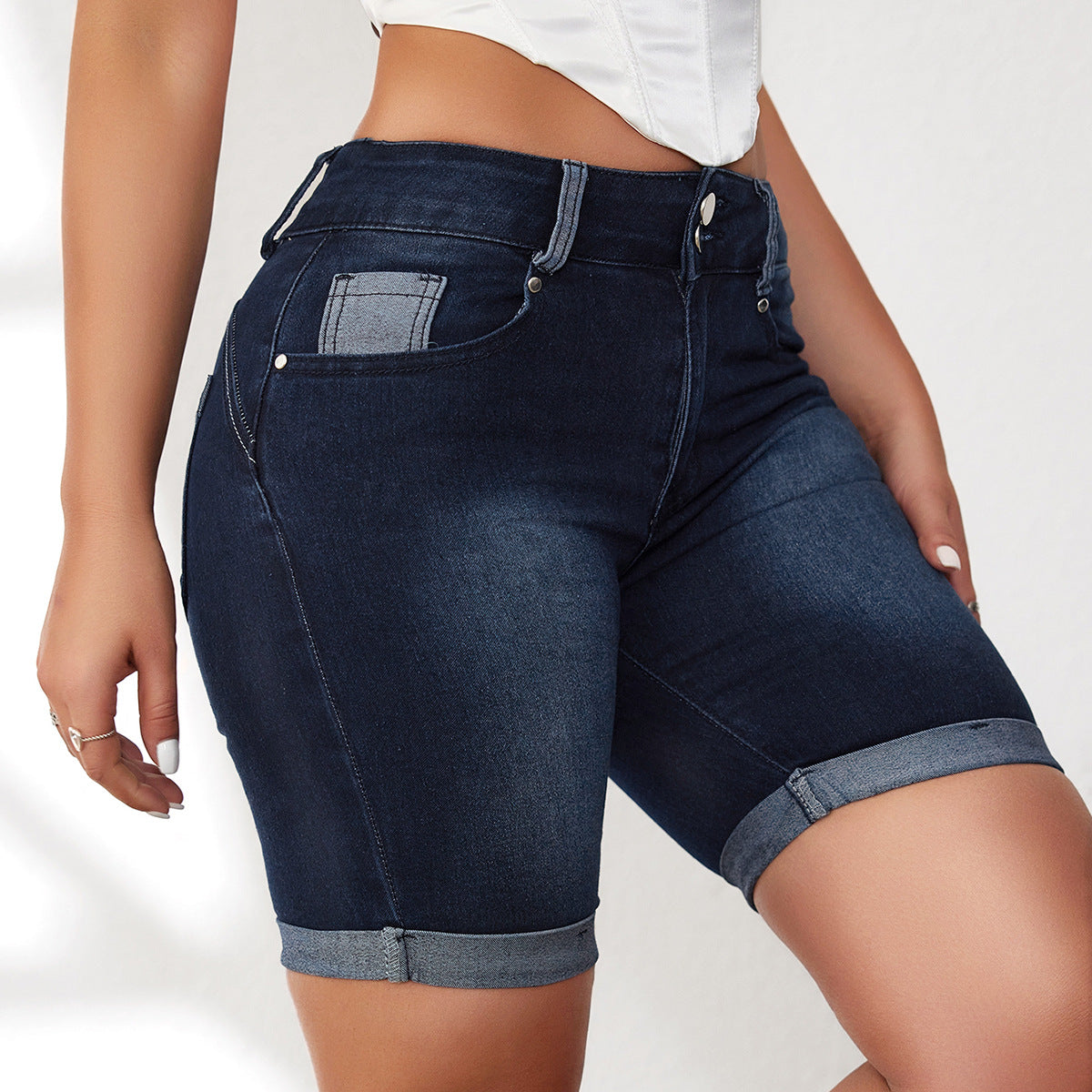 VAKKV New Popular trade crimped denim three-point shorts women's summer popular new thin and versatile middle pants spot