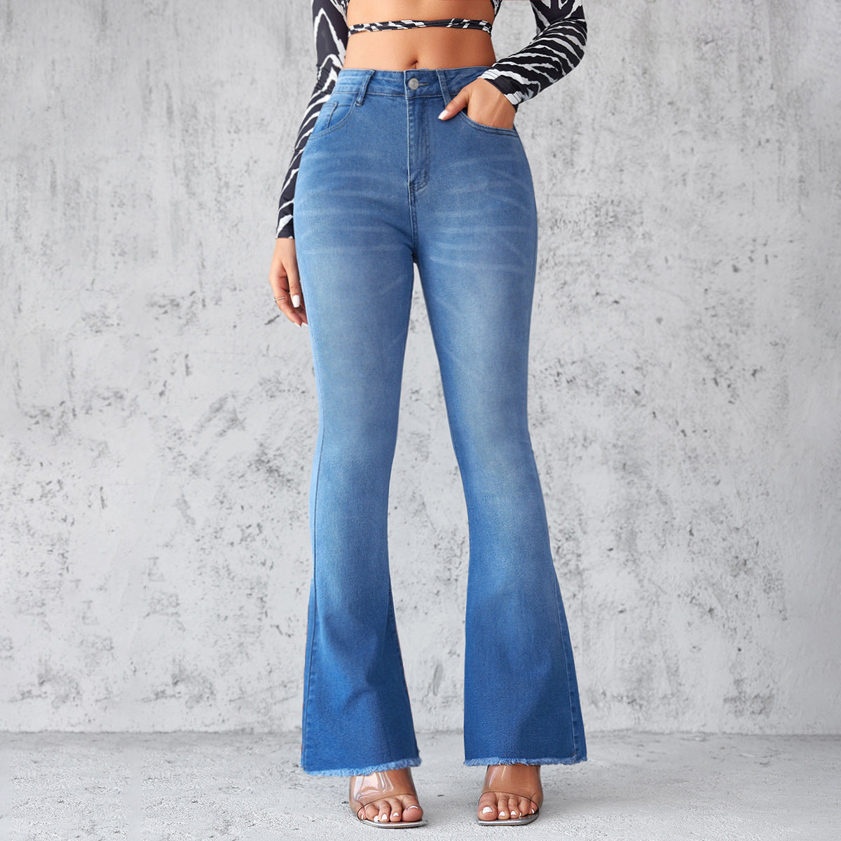 VAKKV Factory direct sales popular 2025 New Popular trade micro-pull jeans women's high-waisted temperament commuter elastic horseshoe pants
