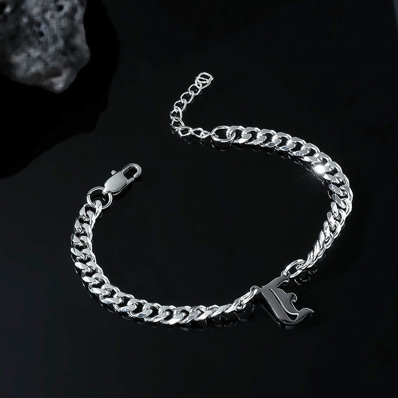 Cross-Border Hot Selling Stainless Steel English Letter Pendant Necklace Ins Cuban Necklace Hip Hop Street Trend New Product