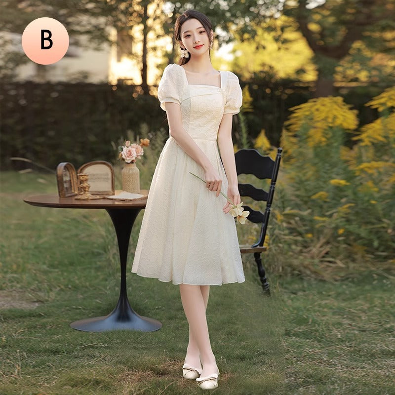 VAKKV Champagne Bridesmaid Dress New Super Fairy Wedding Ladybros' Dress Long Sleeve Niche High Sense Daily Style
