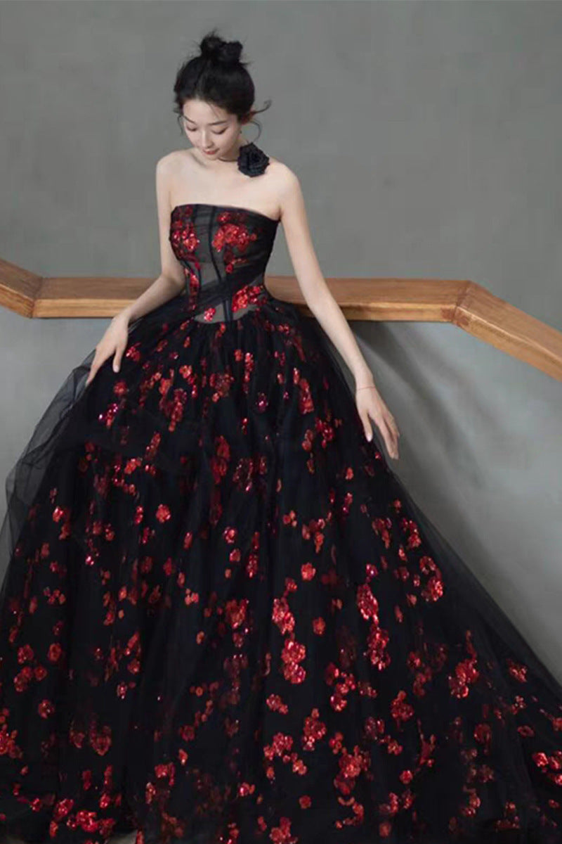 VSKKV Black Lace Embroidered Evening Dress for Women New High-End Affordable Luxury Niche Engagement Wedding Toast Dress Bride