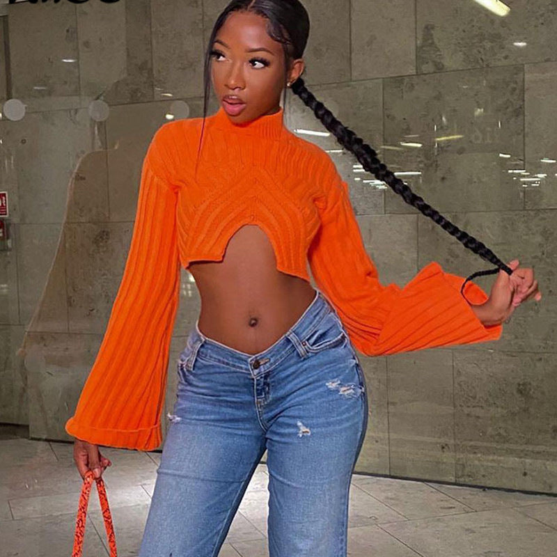 autumn and winter New lazy style women's clothing sexy exposed navel short long-sleeved pullover sweater women