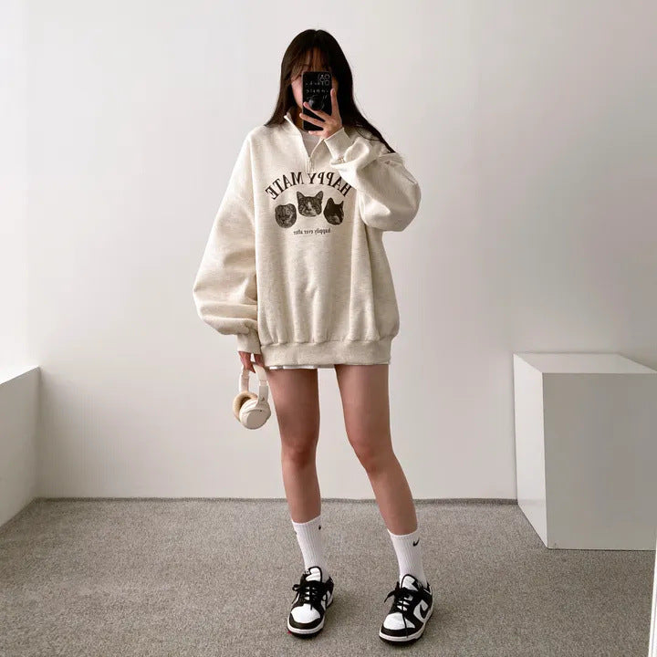 VAKKV Manufacturer thickened large-size top Korean version cute velvet zipper sweater women's thin popular new loose spring