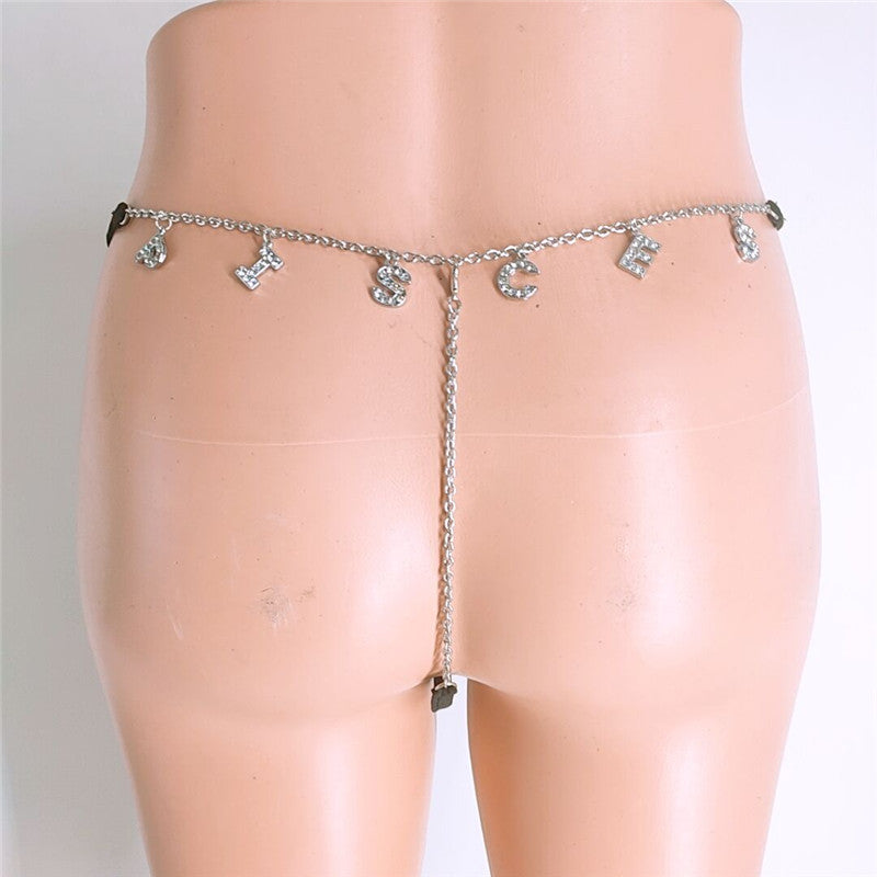 2025 FB 2110-2 2025 stainless steel twelve constellation rhinestone letter pendant waist chain underwear integrated combination thong