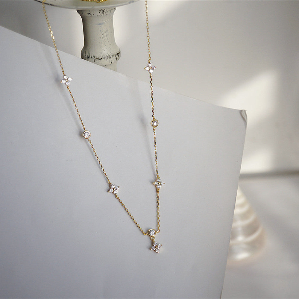 VAKKV Korean Style S925 Silver Lucky Four-Leaf Clover Necklace Cold Style High-Grade Clavicle Chain Long Temperamental Tassels Necklace Women