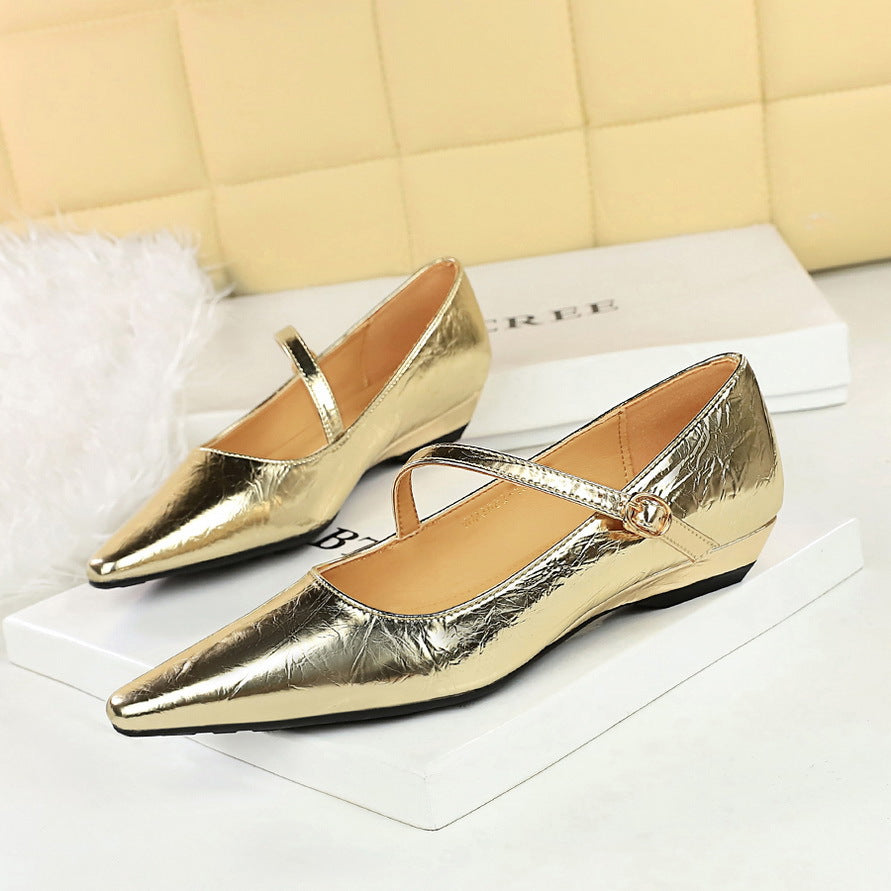 VAKKV 2025 3683-13 Fashion temperament women's shoes, shallow mouth, style, slope heel, oblique word with decorative hand-scratched low-heeled single shoes