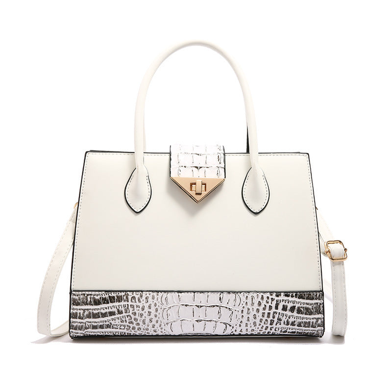 VAKKV 2025 Cross-border women's bag popular new fashion crocodile pattern splicing handbag texture large capacity single shoulder oblique span tote bag