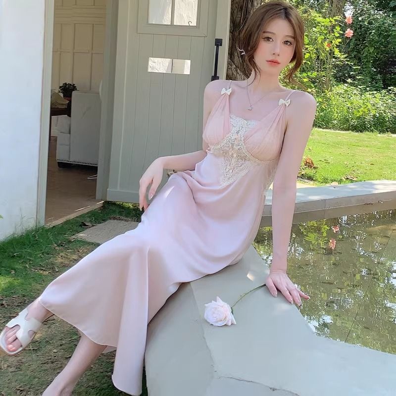 2025 morning robe women's wedding pajamas red natal year long pure desire wind suspender nightdress with chest pad two-piece set tide