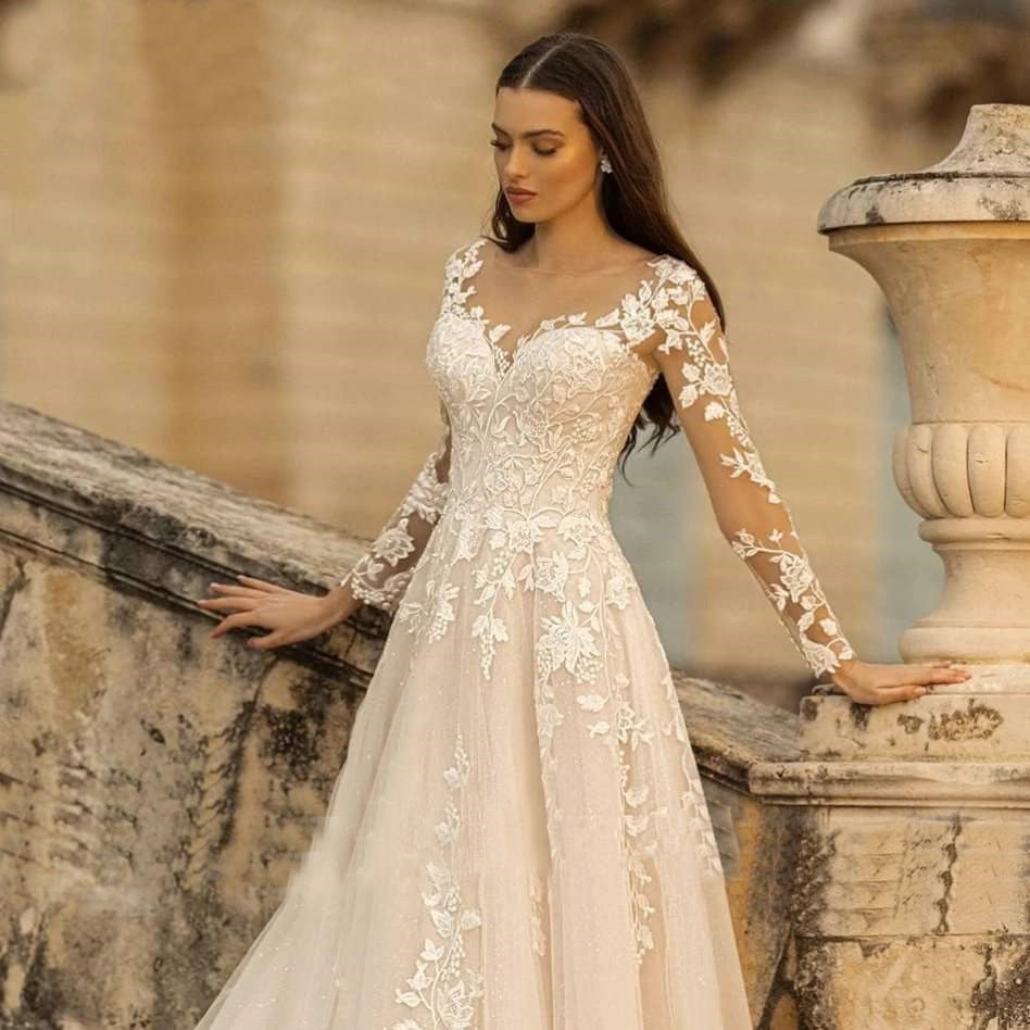 Deep V-neck Backless Wedding Dress Long Sleeve Cross-Border Summer New Style Trailing Slimming Slim Fit Sexy Minimalist Trip Shoot