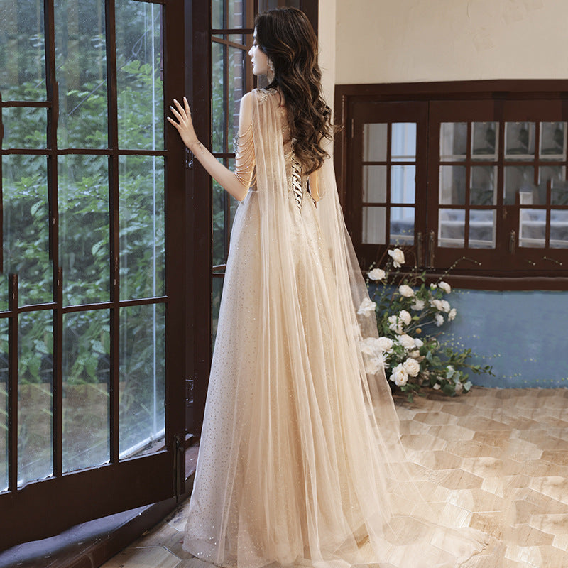 Champagne Evening Dress for Women New Summer Art Exam Temperamental Tassels Host Annual Party Banquet Dress in Stock