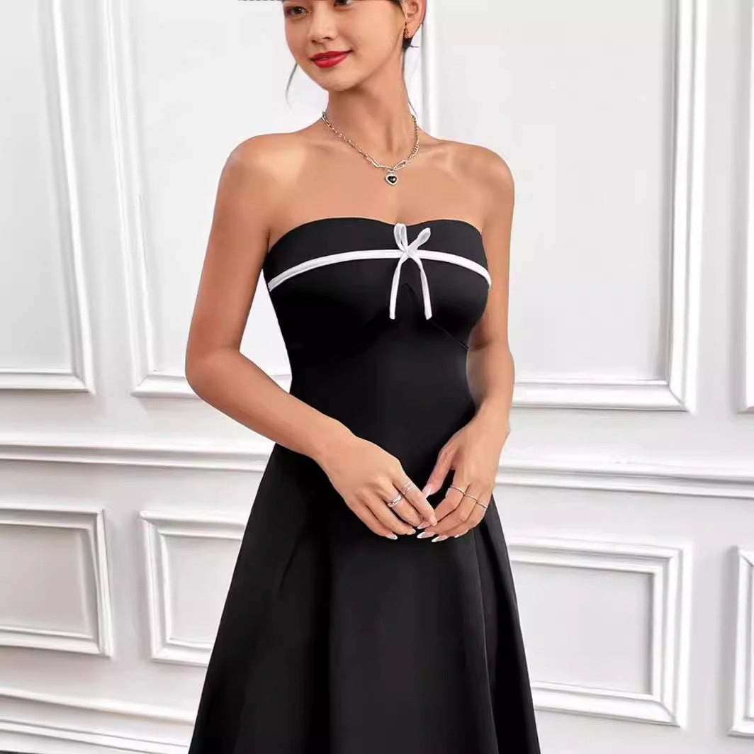 VAKKV 2025 AB524 New South East Asia style solid color lace bow pure desire wind tube top sleeveless dress women's