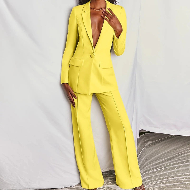 Zl1396 in Stock Autumn New Cross-Border Women's Clothing Stylish Temperament Long Sleeves Suit Straight-Leg Trousers Suit