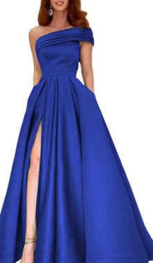 VAKKV Foreign Trade One Shoulder Satin Dress Evening Dress Birthday Banquet Pettiskirt Green High Slit Sexy Jumpsuit