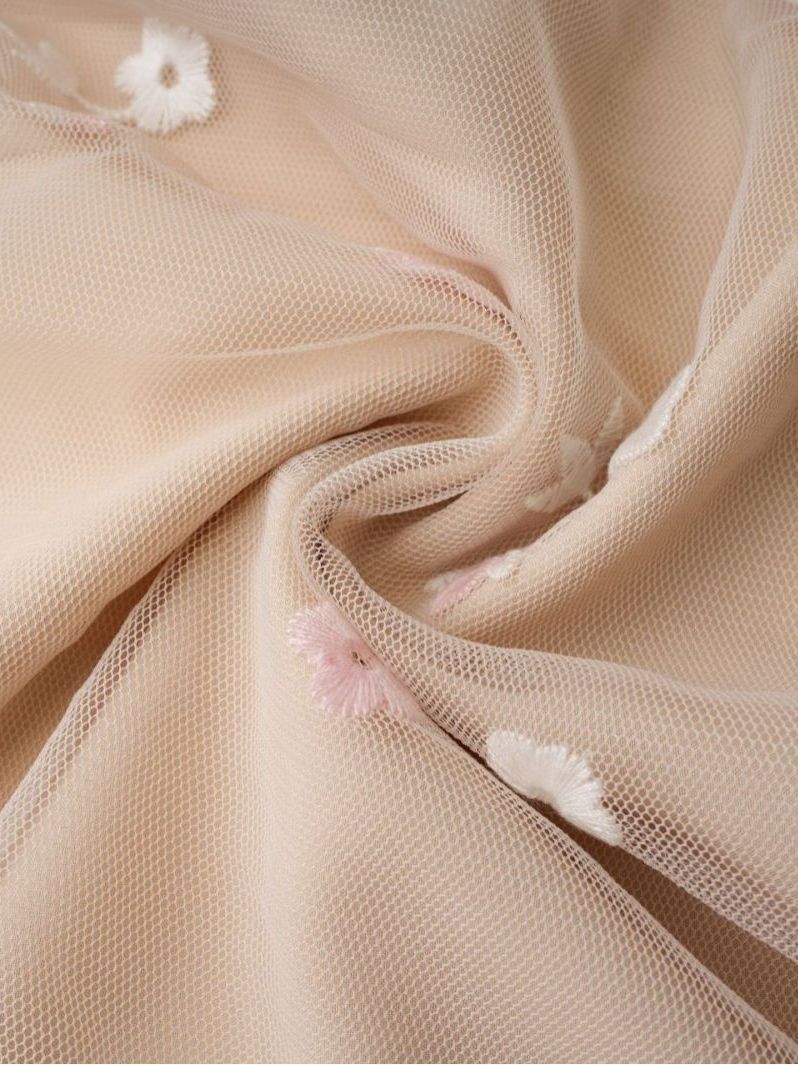 Pink string piece small flower mesh embroidered dress, 7 cm long flared sleeves, long dress, birthday party dress