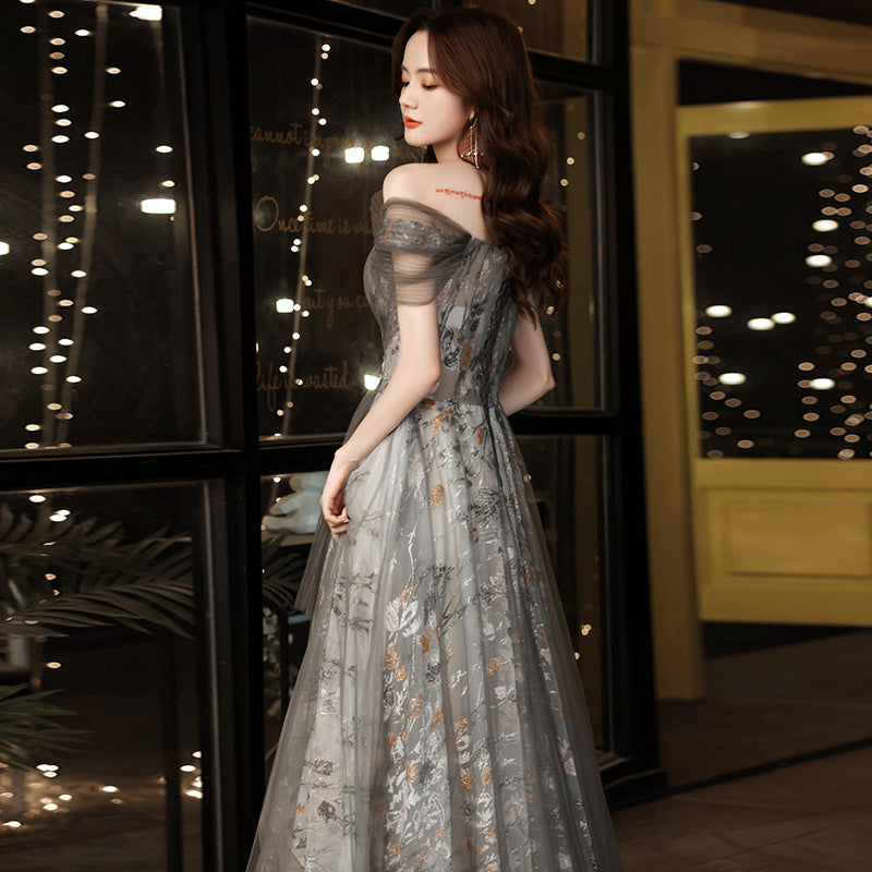 VSKKV Evening Dress Banquet New Spring Annual Party Dress Elegant Graceful Ladies off-Shoulder Long Evening Dress
