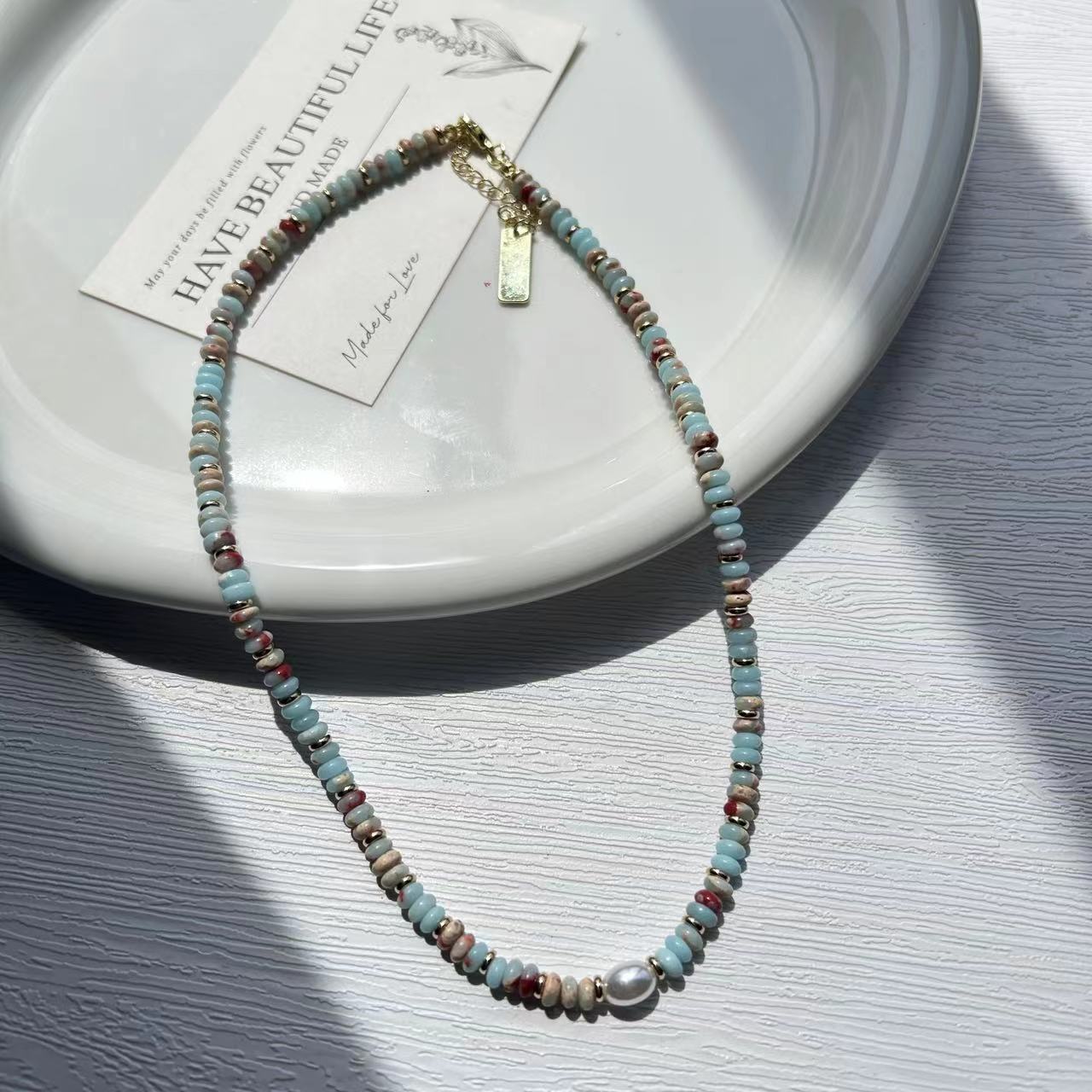 Natural Color Beaded Jasper Freshwater Pearl Necklace for Women New Popular Light Luxury Minority Clavicle Necklace